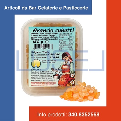 (c4) GR 150 ARANCIA CANDITA A CUBETTI DI ORIGINE ITALIANA PER DOLCI PANETTONE E COLOMBA PASQUALE