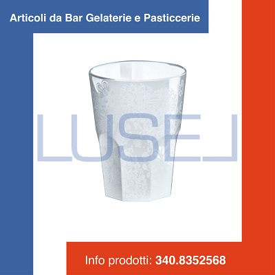 h PZ 5 BICCHIERE TRASPARENTE DA CC 300 CON DECORAZIONE A FIORI IN RILIEVO RIUTILIZZABILE PER COCKTAIL IN PLASTICA RIGIDA