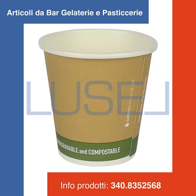 (a09) PZ 100 BICCHIERI BIANCHI DA CL 7 (3 OZ) COMPOSTABILI IN CARTONE TERMICO BIO